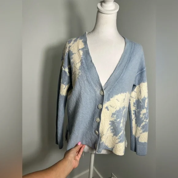 AllSaints Marea‎ Tie Dye Merino Wool Cardigan in Blue Women's  Luxury Sz Medium - Picture 5 of 17